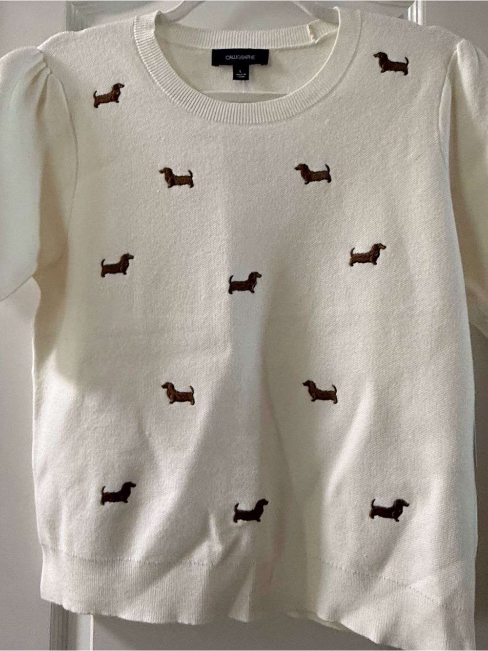 Cream Sweater with Brown Dachshund Embroidery